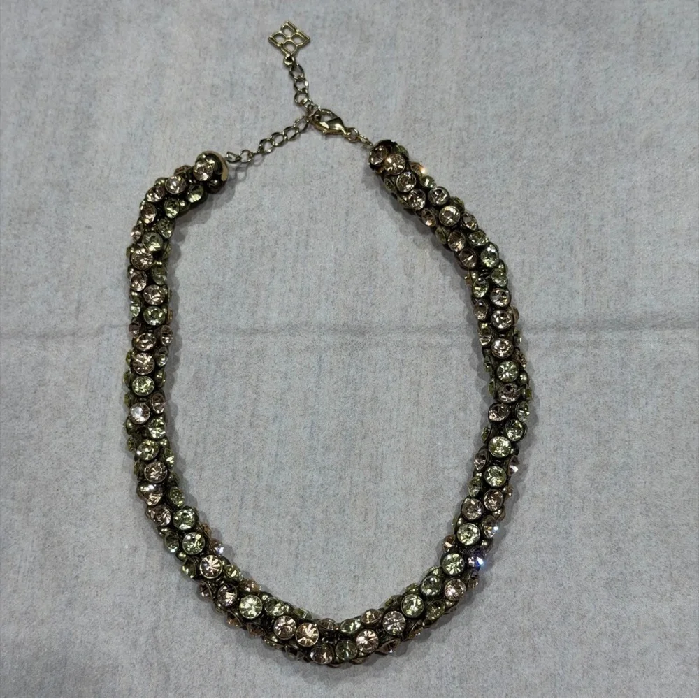Statement Crystal Collar Necklace Olive & Champagne Tones Adjustable Luxury Look